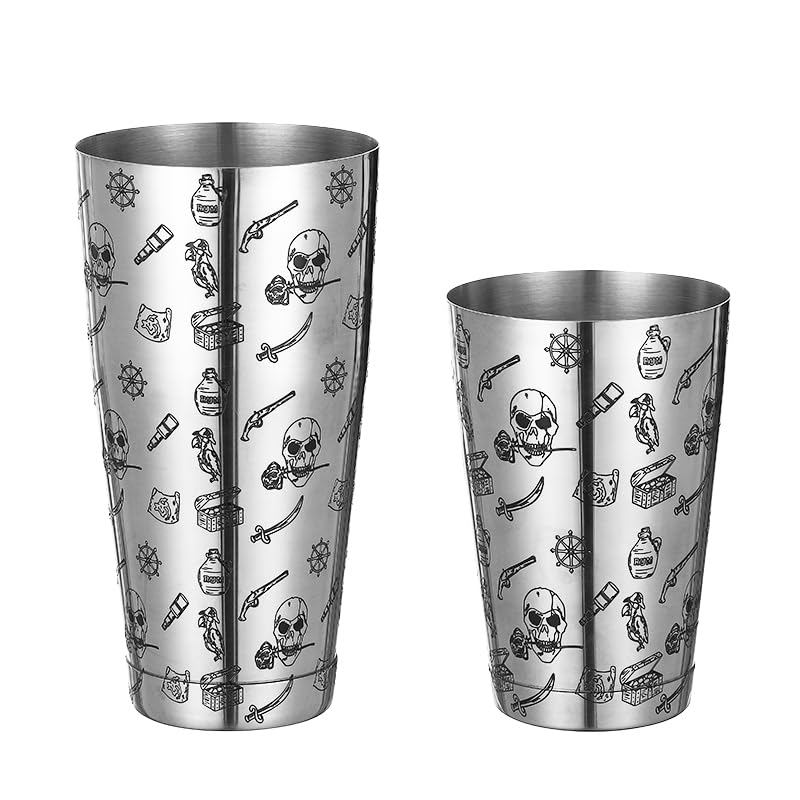 Cocktail Shaker Set - 5-Piece Bar Accessories Kit w/Weighted Boston Shaker, Strainer, Jigger, Mixing Spoon with Etched Sku...