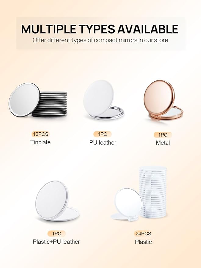 Compact Mirror for Purse, Set of 100 Double-Sided 1X/2X Magnifying Metal Pocket Makeup Mirrors(Round, Rose Gold)