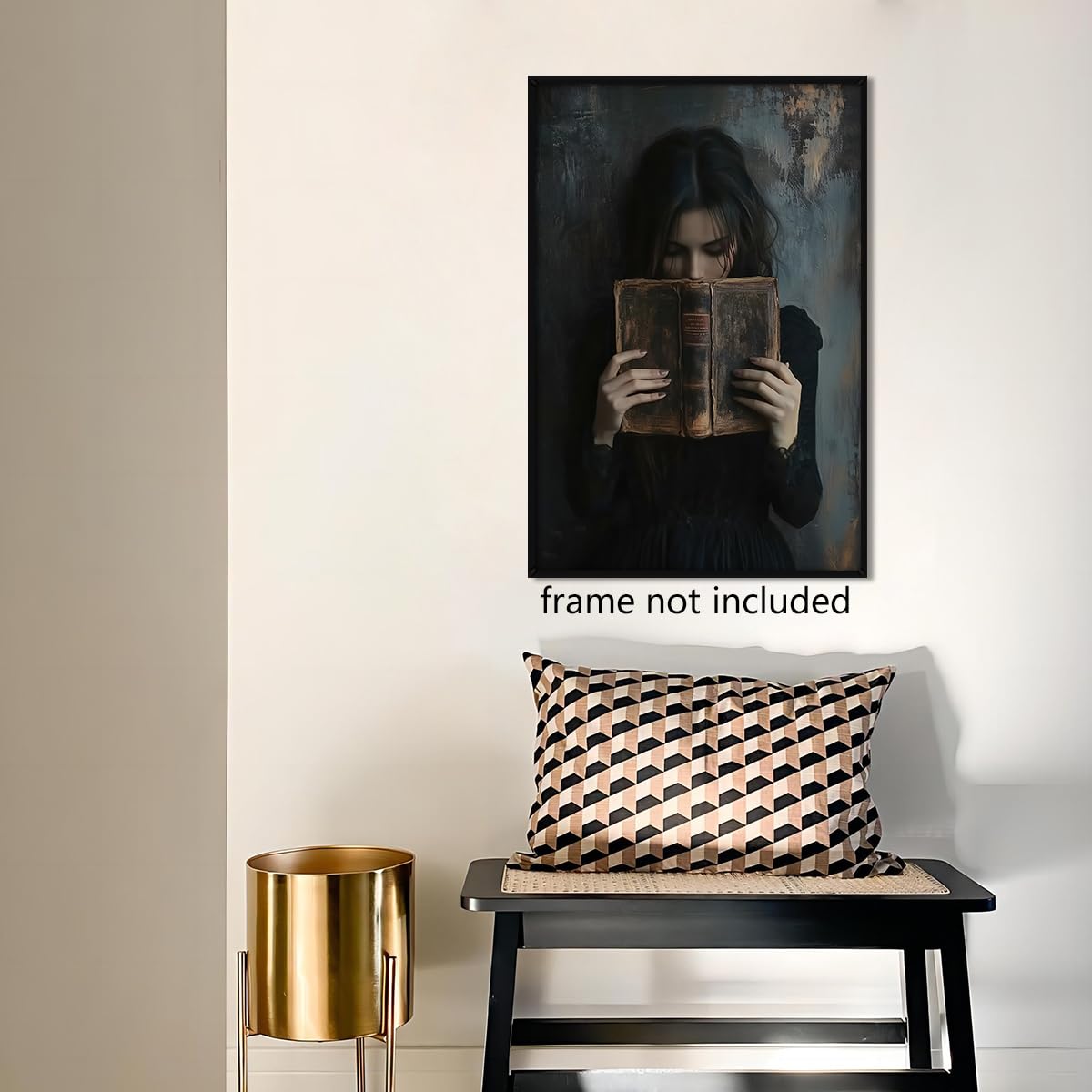 Dark Book Reading Canvas Wall Art, Victorian Woman Bookish Poster, Dark Academia Reading Nook Painting, Moody Picture for Library Corner Wall Decor, Book Lover Gift Gothic Print 8x12in Unframed