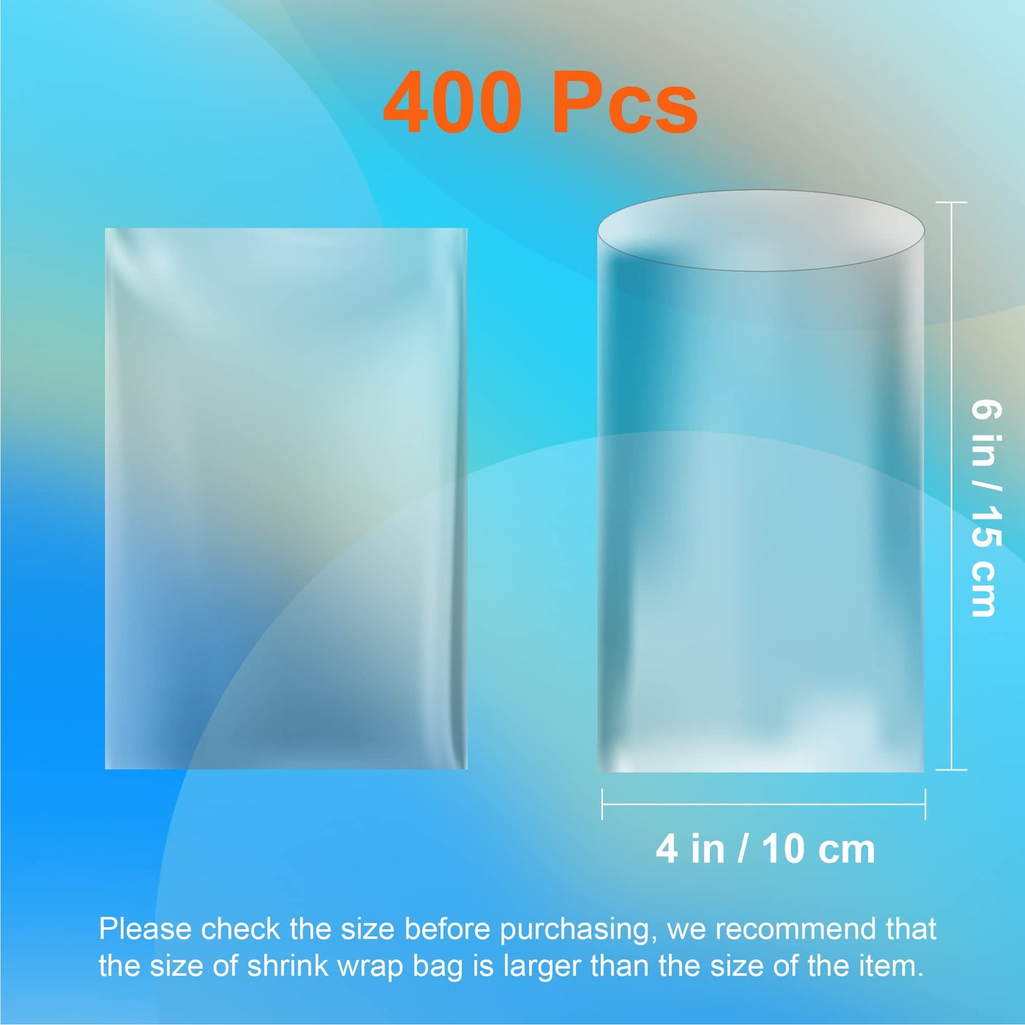 400Pcs Shrink Wrap Bags 4x6 Inches Clear PVC Heat Seal Bags Film for Soap Sleeve Packaging, Bath Bomb,Shoes,Jars,Gift,Tumbler for Homemade DIY Projects