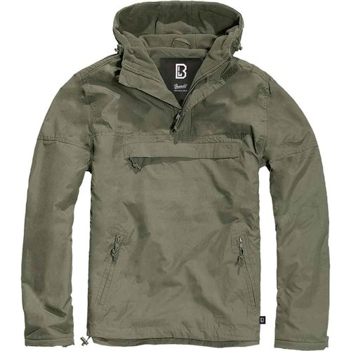 Brandit Individual Wear Men's Fleece-Lined Quarter Zip Windbreaker Pullover - Lightweight Weatherproof Casual Outdoor Jacket, Olive, Large