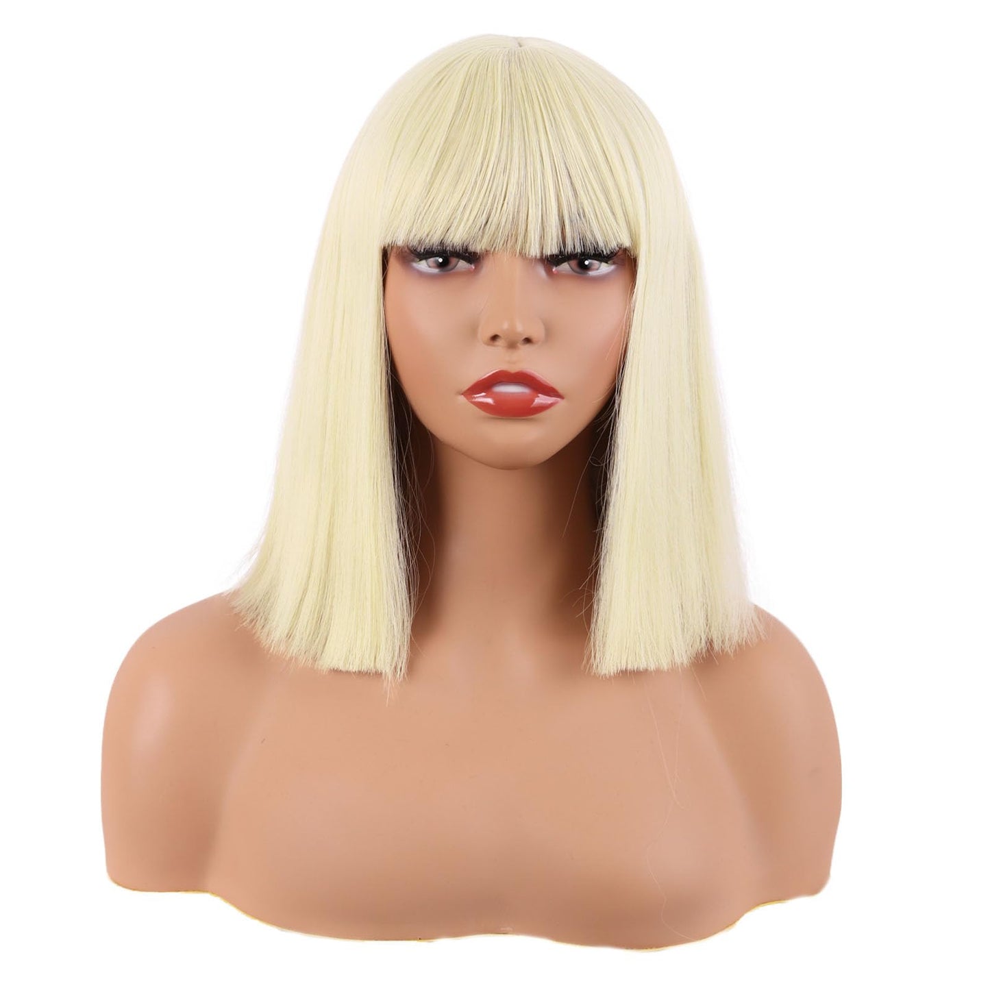 MapofBeauty 12 Inch/30 cm Straight Bob Flat Bangs Short Colorful Synthetic Hair Cosplay Party Wig (Light Blonde)