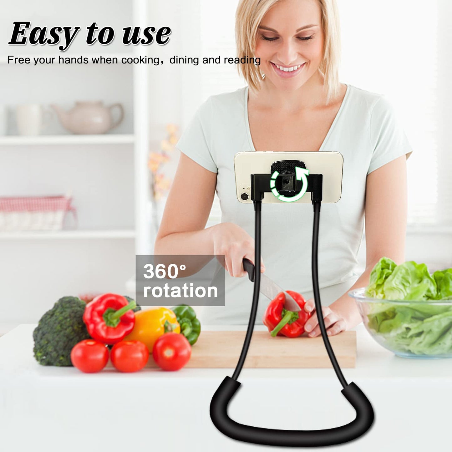 ZC GEL 360° Rotation Gooseneck Phone Holder - Black, Rubber, Middle Size, Hands-Free for All Phones & Tablets