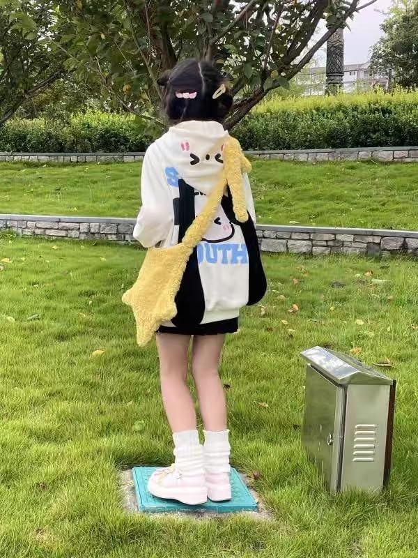 grhaat Kawaii Hoodie Zipper Harajuku Puppy Long Ear Casual Loose Hooded Sweatshirt Cutecore Y2k Graphic Pullovers (Small,beige)