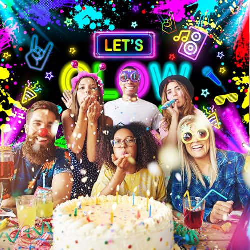 Avezano Glow in The Dark Backdrop Neon Party Decorations Let’s Glow Banner Birthday Party Background Graffiti Splash (No R...