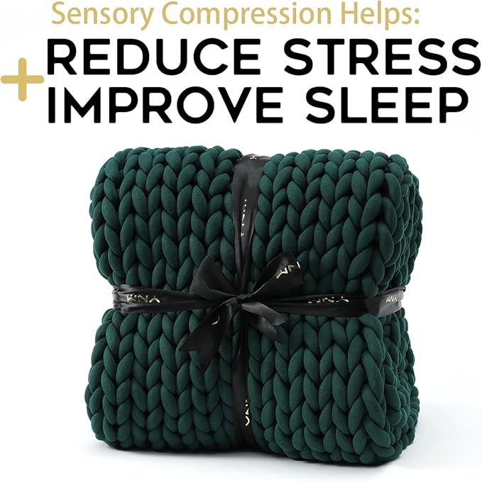 YnM Knitted Weighted Blanket, Handmade Chunky Knitted Design, Soft and Cozy, Temperature Regulating and Breathable, Machine Washable Throw for Sleep or Home Decor (Pacific Green, 80x87 Inch, 25lbs)