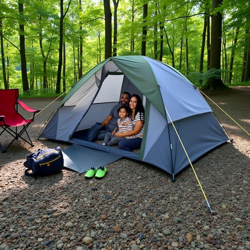 XL 4 Person Dome Camping Tent, Double Layer Waterproof, Removable Rain Fly, for Outdoor Hiking, Fishing