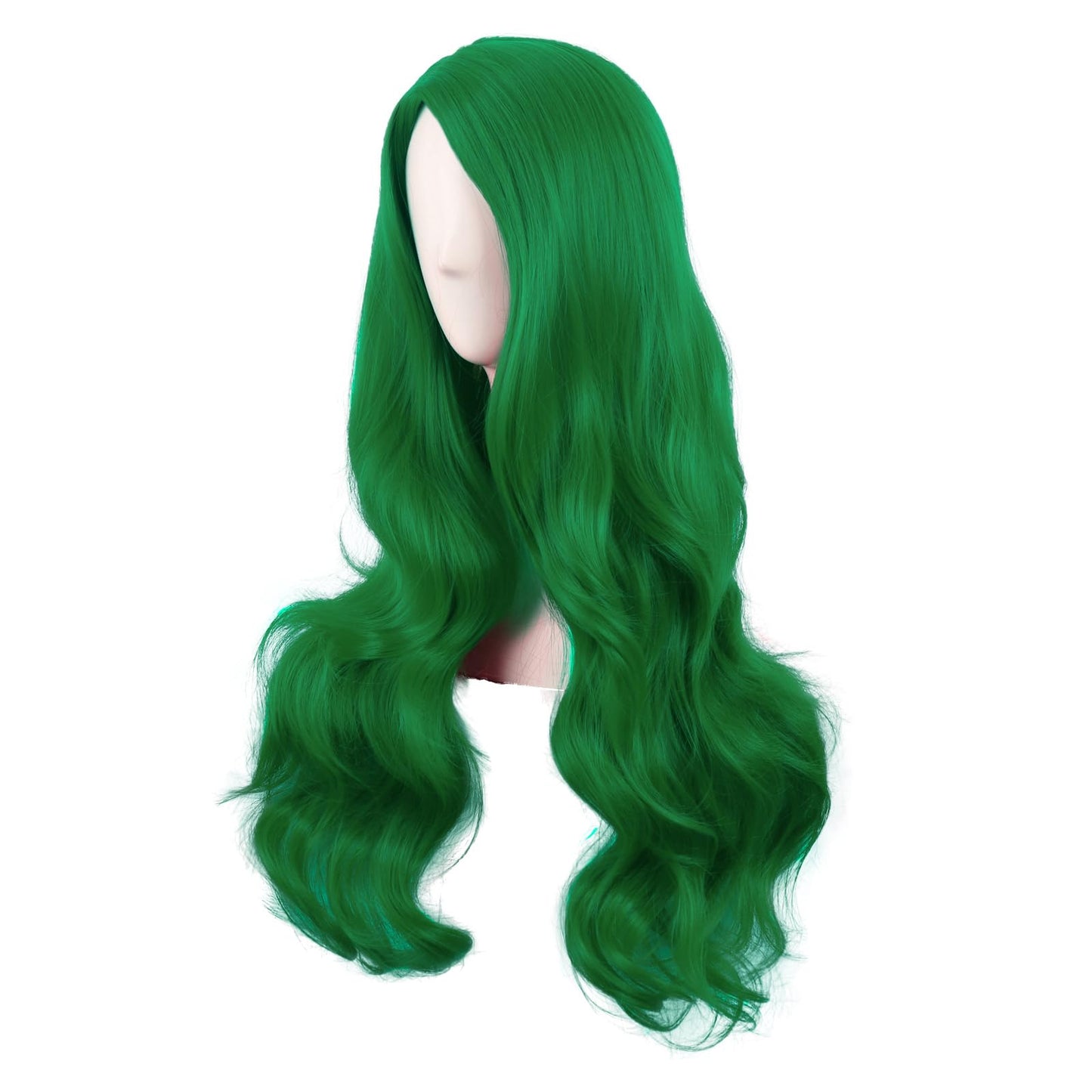 MapofBeauty 28 Inch/70 cm Cosplay Long Wavy Curly Synthetic fiber Side Bangs Anime Fashion Party Hair Wig (Grass Green)