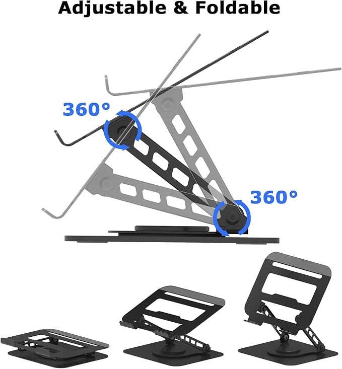 TAPMEI Adjustable Laptop Stand, 360 Rotating Computer Riser, Stable Base Stand Holder for MacBook Pro/Air Notebook up to 18 Inches, Black