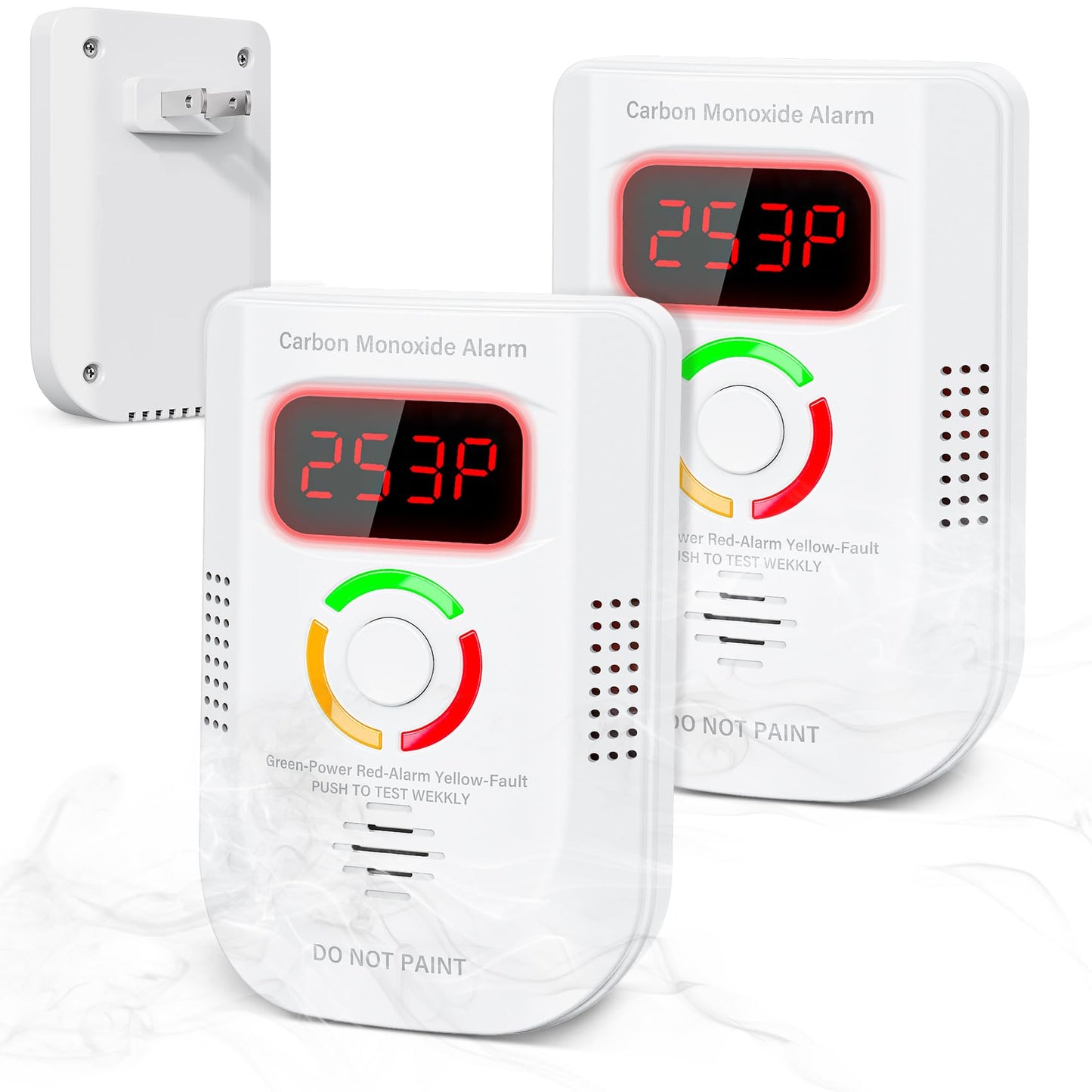 2 Pack Carbon Monoxide Detector, Plug-in Wall Carbon Monoxide Gas Detector, Portable Carbon Monoxide Detector with Digital Display LED, CO Alarm Monitor with Audible and Visual Alarm Test Mute Button
