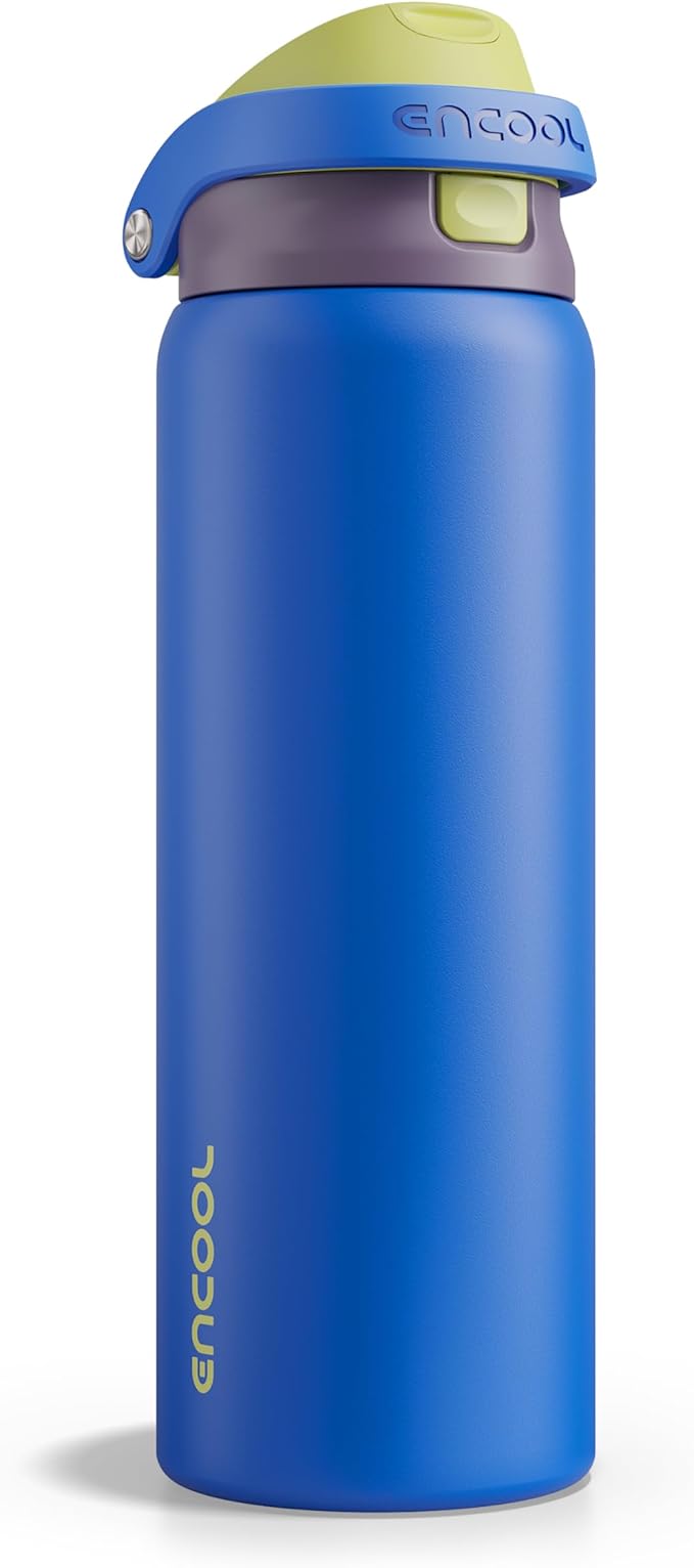 ENCOOL Leakproof Insulated Water Bottle with Straw Dual-Sip Water Bottle Bag-Safe Design for Work, Commute & Gym – Keeps Drinks Cold All Day, 32 oz, Electric Blue
