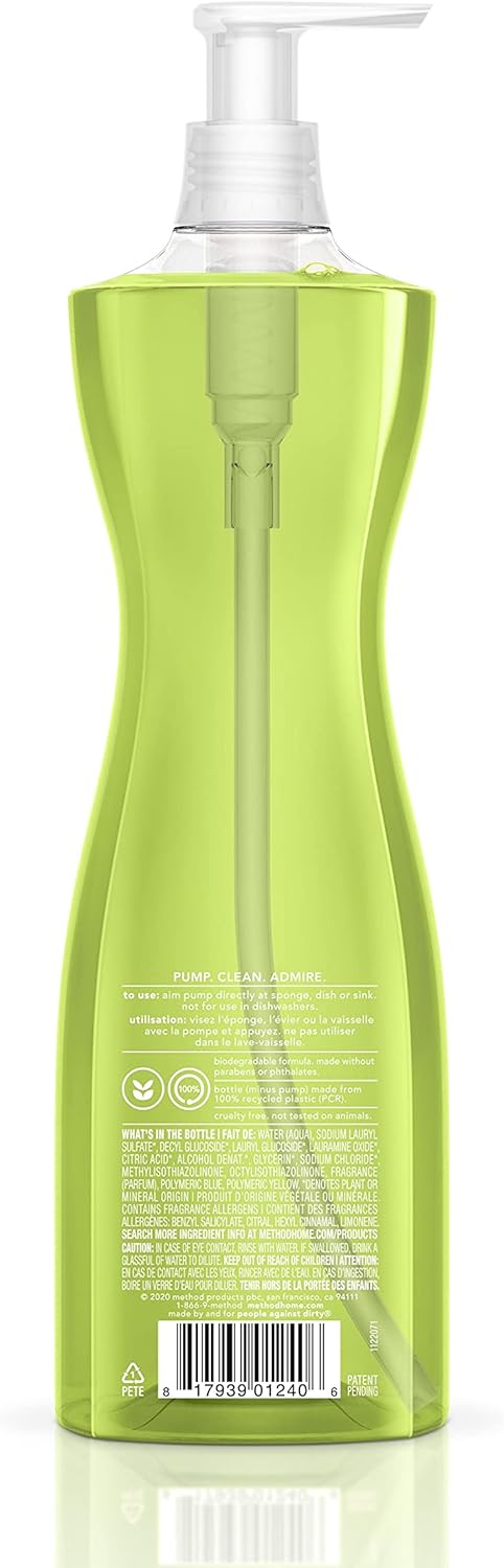 Method Gel Dish Soap, Lime + Sea Salt, Biodegradable Formula, Tough on Grease, 18 Fl Oz (Pack of 4)