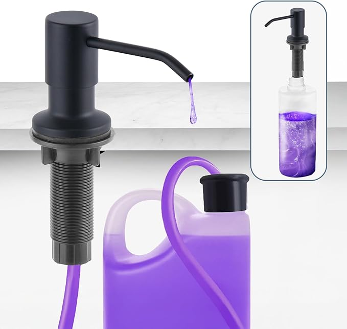 SBEN Built-in Kitchen Sink Soap Dispenser – Stainless Steel Pump, 17 oz Bottle and Extension Tube Kit 47", Upgraded Metal Check Valve, Countertop Hand Soap & Lotion Dispenser (Matte Black)