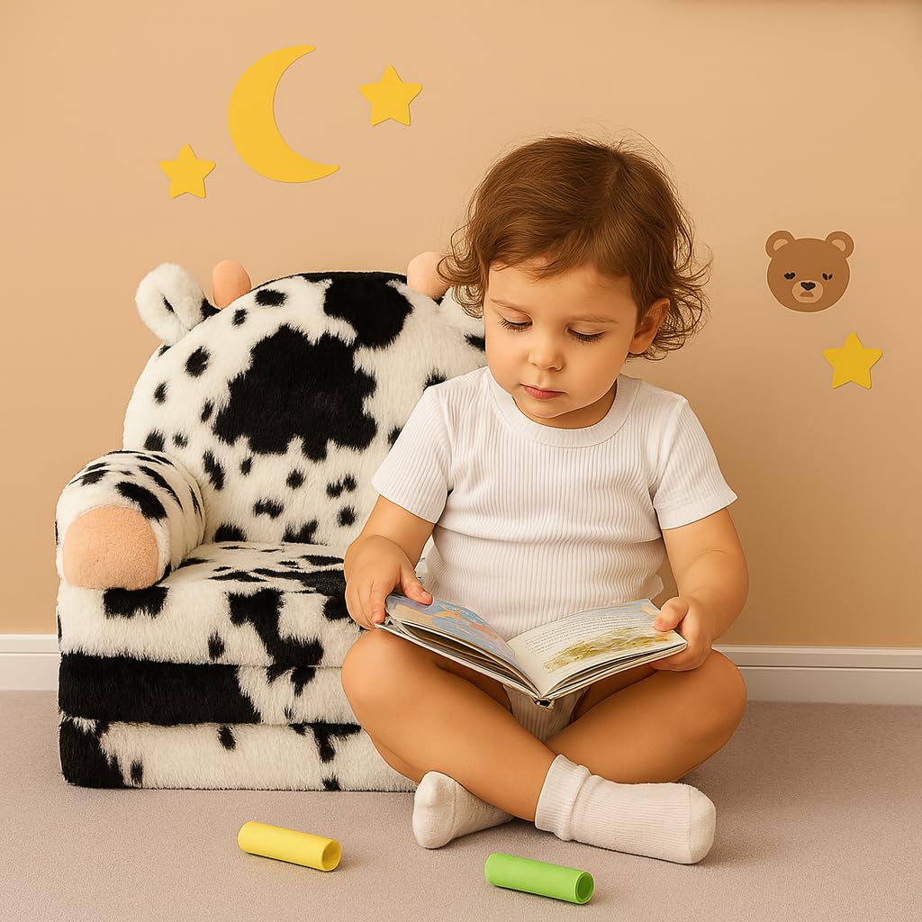 QIUODO Toddler Chair with Faux Rabbit Fur – 2-in-1 Foldable Kids Couch, Soft Sofa for Reading, Napping, Bedroom or Playroom Use, 18 Months+