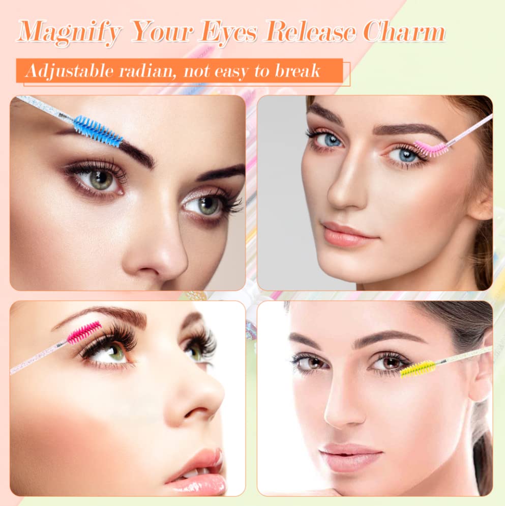 60 Pcs Colorful Lash Disposable Mascara Brushes Diamond Eyelash Spoolies Makeup Brush Mascara Wand in Sanitary Tube Lash S...
