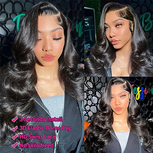 VRBest 5x5 HD Lace Closure Glueless Wigs Human Hair Pre Plucked Brazilian Virgin Body Wave Lace Front Wigs Human Hair 180% Density Closure Wig with Elastic Band (5x5 Natural Black, 22 inch)