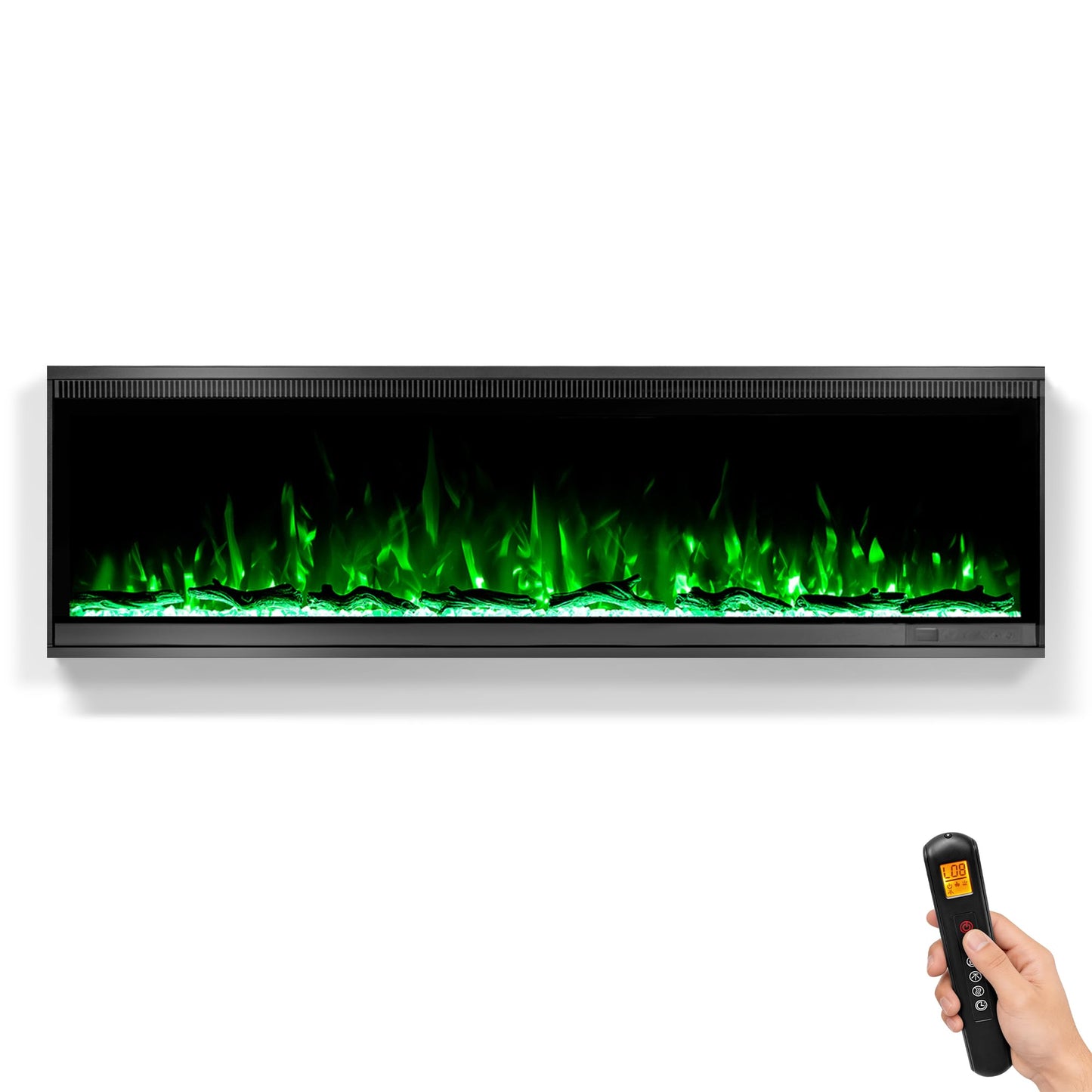 Kukoofyer 40" Electric Fireplace, Ultra-Narrow Bezel Recessed & Wall Mounted Fireplace Heater, Adjustable Color Flame, Linear Fireplace, Timer, Touch Screen, Remote Control, Log & Crystal, 750/1500W