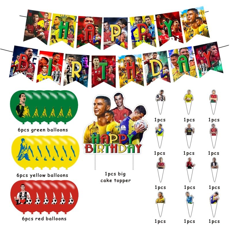 Soccer Birthday Decorations, Soccer Party Supplies Include Happy Birthday Banner, Cake Topper and Cupcake Toppers, Balloon...