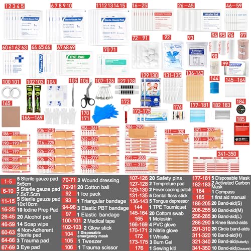 First Aid Kit for Car, 350 Piece Survival Gear and Supplies for Car Home Travel Hiking, First Aid Kit Survival Kit, Waterp...