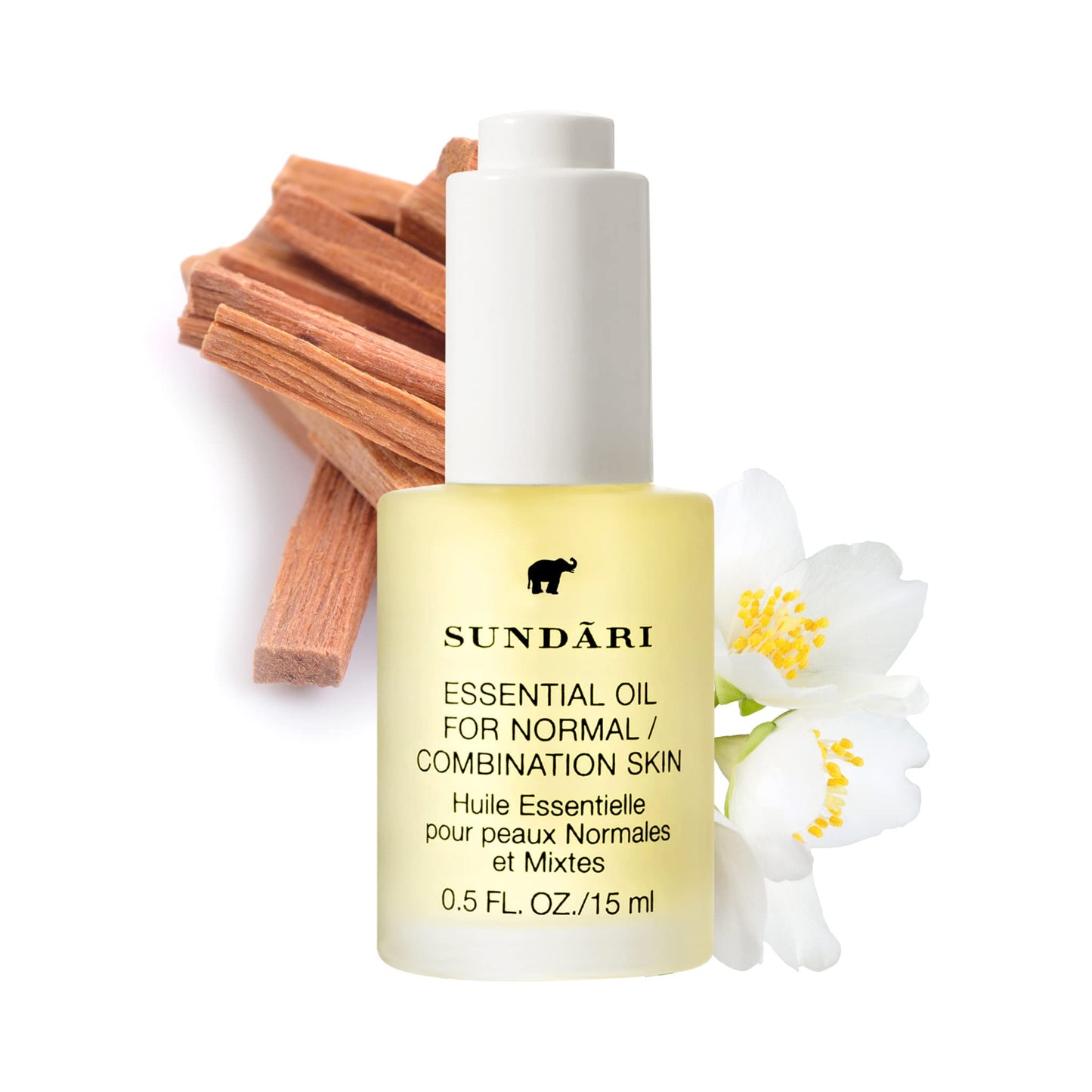 SUNDARI Essential Oil for Normal/Combo Skin, 0.5 Fl Oz, Jasmine & Ylang Ylang, Balances Sebum, Purifies for Radiant Glow, Anti-m