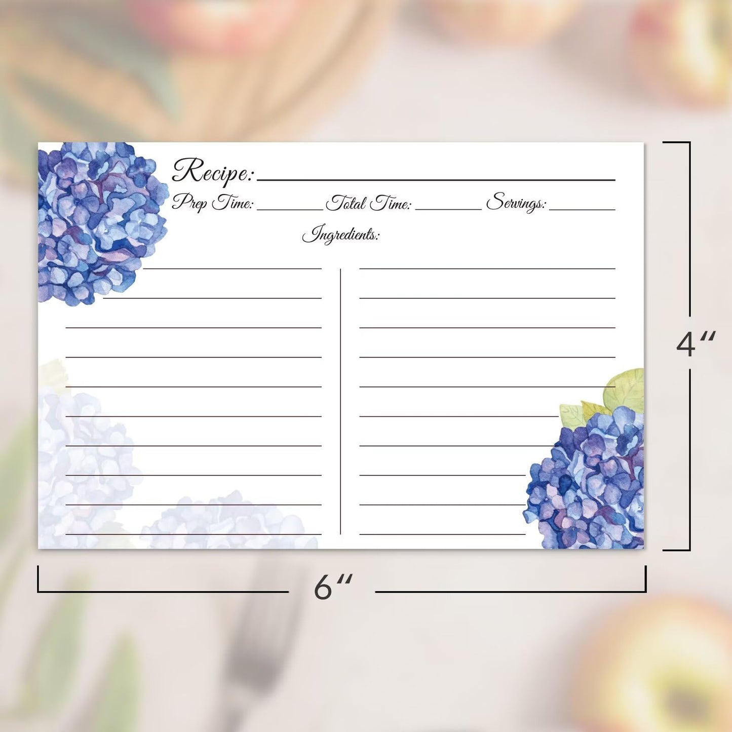 Recipe Cards 4x6, Premium Double-Sided Recipe Cards, 60 PCS Blank Recipe Cards for Wedding, Bridal Shower, Housewarming(4x6, Blue Hydrangea)