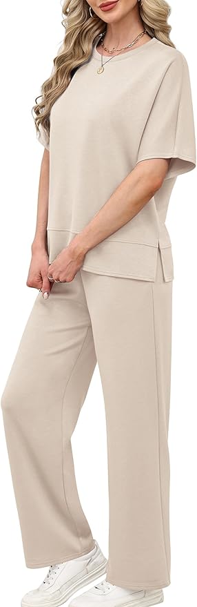 XIEERDUO Women's Side Slit Lounge Sets 2 Piece Travel Outfits Airport Tracksuit Oversized Wide Leg Loungewear S-3XL