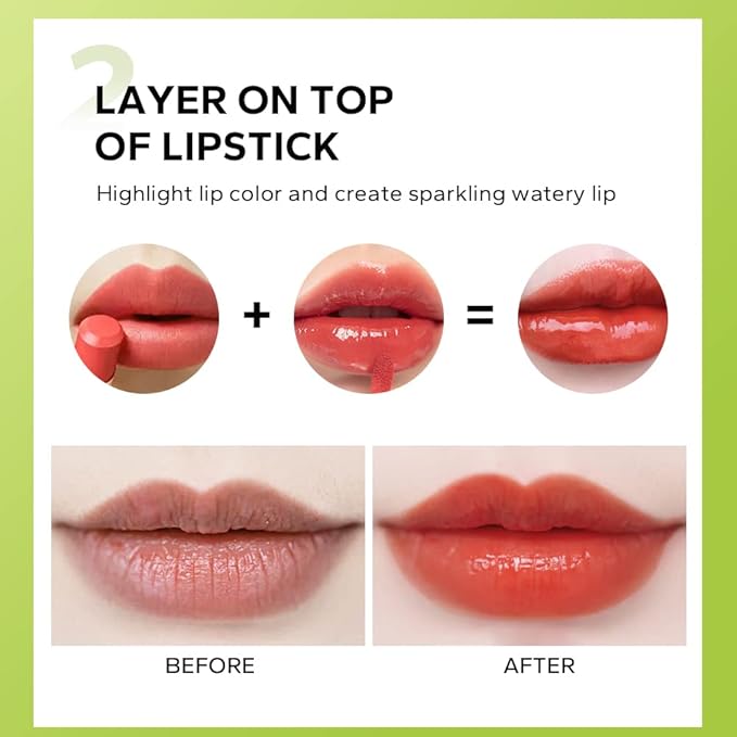 Beauty Glazed Big Brush Head Lip Oil, Ultra-Hydrating & Nourishing, Smooth Glossy Finish Lip Glow Oil, Shiny and Vegan Tinted Lip Gloss, Non-Sticky Formula (101# MEET)