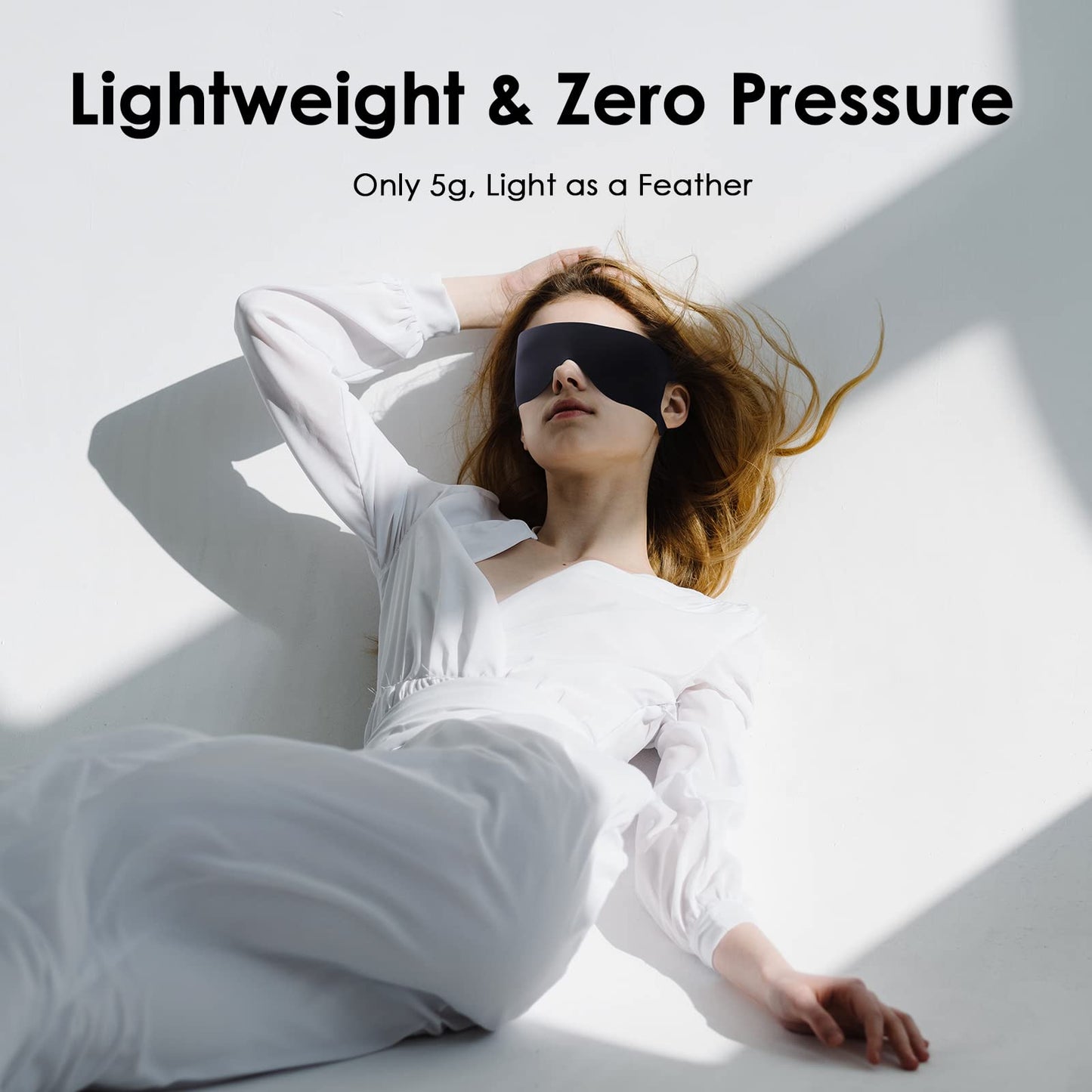 FRESHME Zero Pressure Sleep Mask - Lightweight Breathable Blockout Eye Mask for Sleeping with Ear Hanging Elastic Strap for All Sleep Positions Men Women Soft and Comfortable Black Eye Blinder Travel
