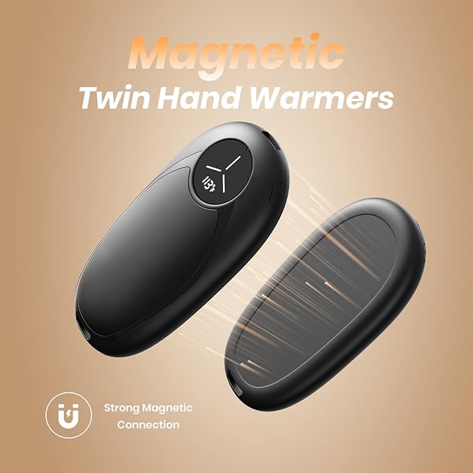 Hand Warmers Rechargeable 2 Pack Electric Hand Warmers Magnetic, 24Hrs Long Soft Heating Pocket Heater Gifts for Men Women Christmas Hiking Golf Hunting Ski