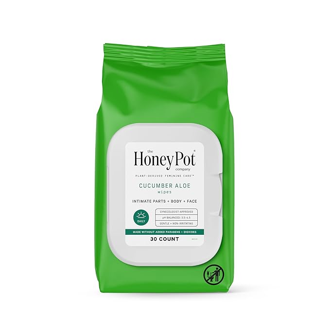 The Honey Pot Company - Feminine Wipes - Daily PH Balancing, Fragrance & Sulfate Free Wipes for Intimate Parts, Body, or Face - Hygiene Products - Cucumber Aloe 30 ct.