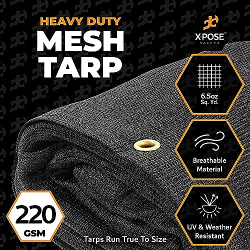 Xpose Safety Heavy Duty Mesh Tarp – 10’ x 16’ Multipurpose Black Protective Cover with Air Flow - Use for Tie Downs, Shad...