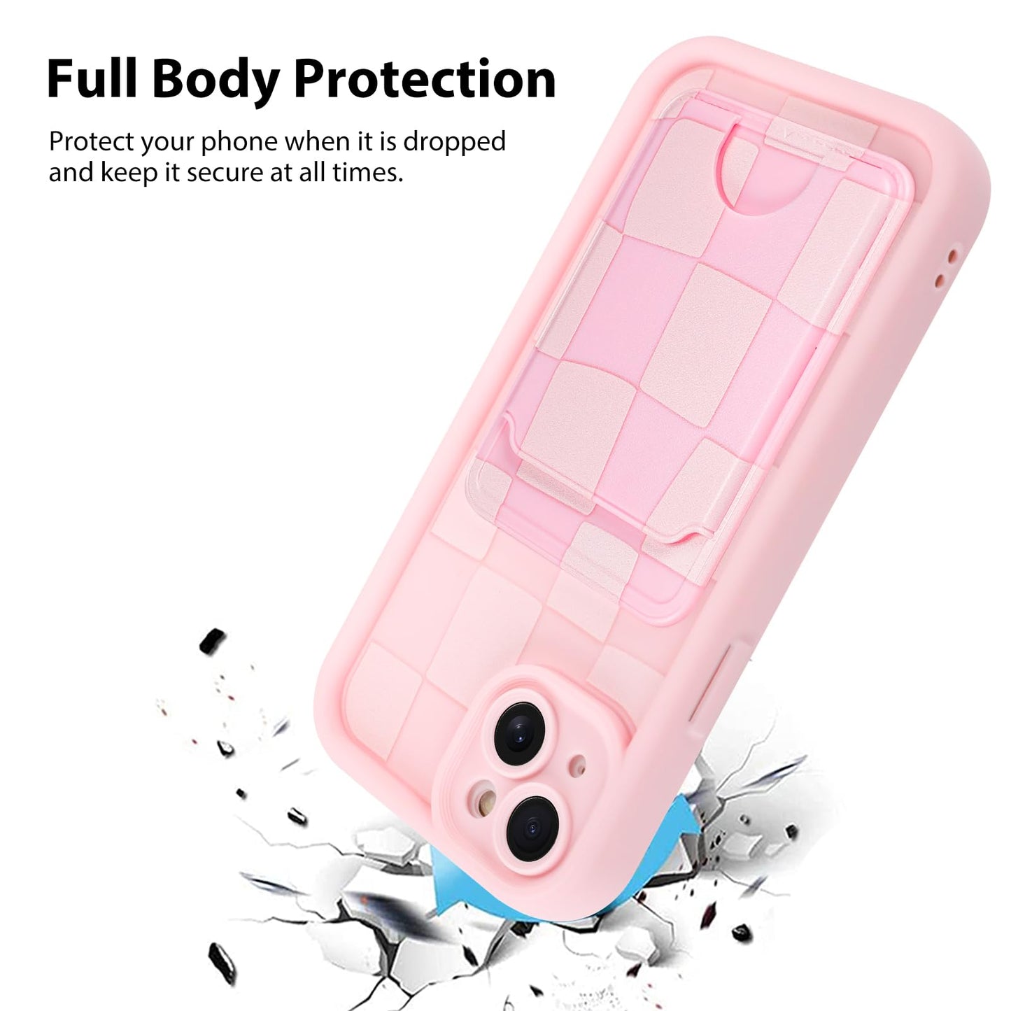 Kanghar Compatible With Iphone 14 Case, Wallet Silicone Checkered Cute Pattern, Card Holder Camera Protection Soft Slim Shockpro