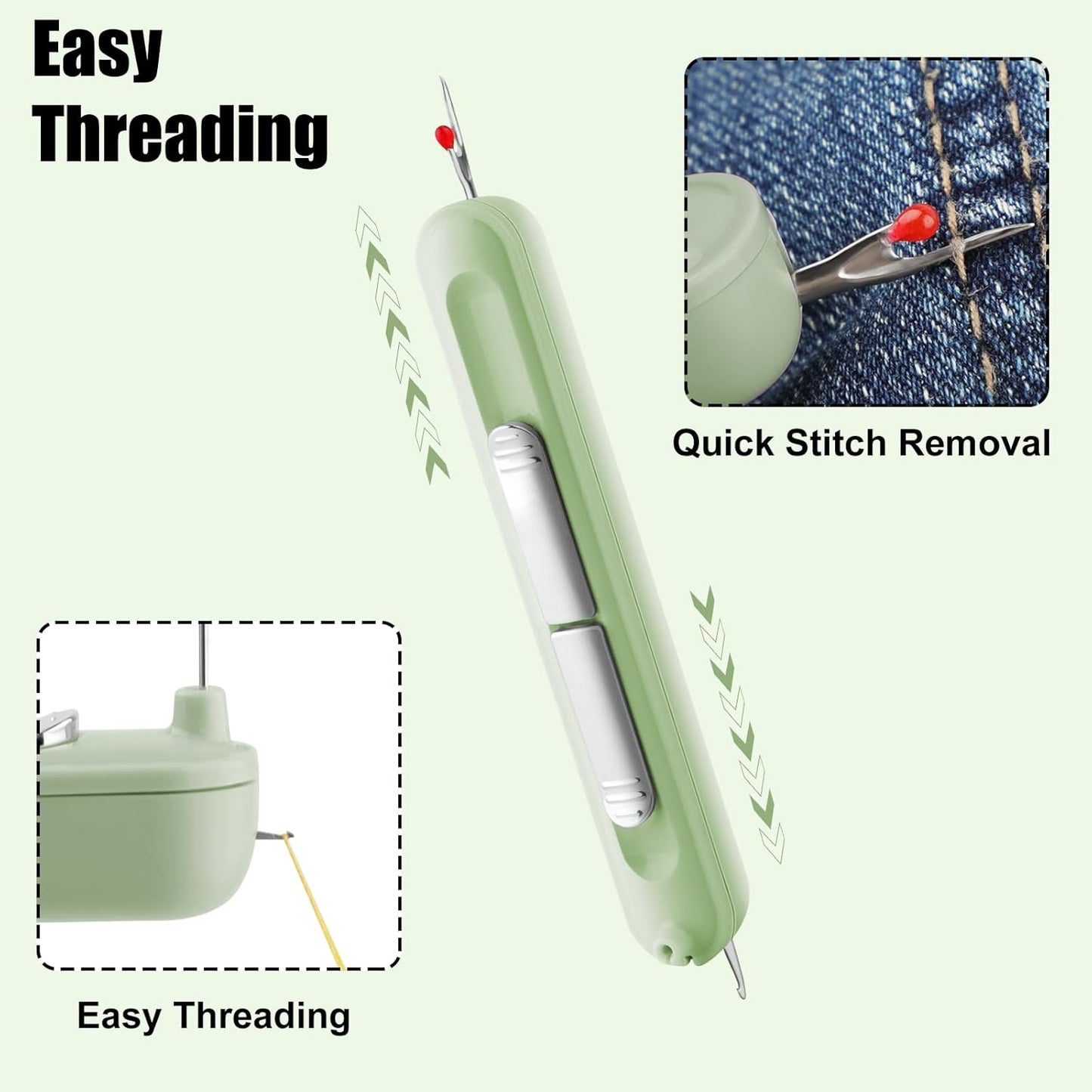 Needle Threaders, 2 in 1 Plug-in Needle Threader Seam Ripper Tool, Automatic Stretchable Seam Rippers for Sewing, Hand Quilling Supplies,Embroidery Stitch Removal (Purple/Green)