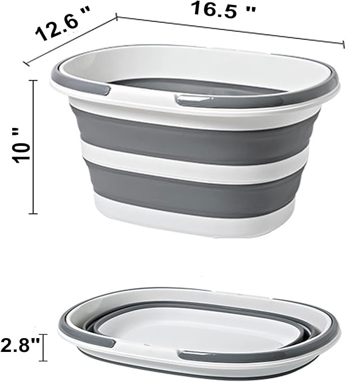 2 Pack 16L (4.2 Gallon) Foldable Household Mop Bucket, Collapsible Cleaning Bucket, Easy Storage for Mop Cleaning, Camping and Car Care, Multi-Scene Use (Grey+Blue)