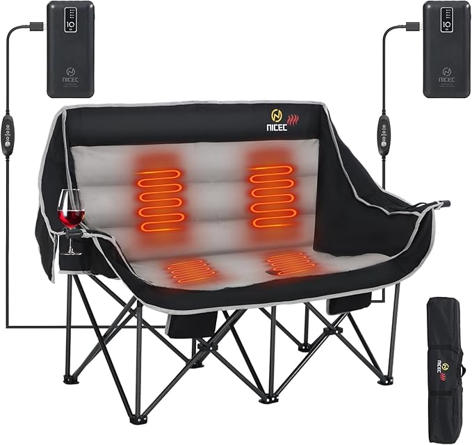 Nice C Heated Camping Chair with Battery, Outdoor Heated Folding Chairs, Double Padded Camping Chair for Adults, Camping C...