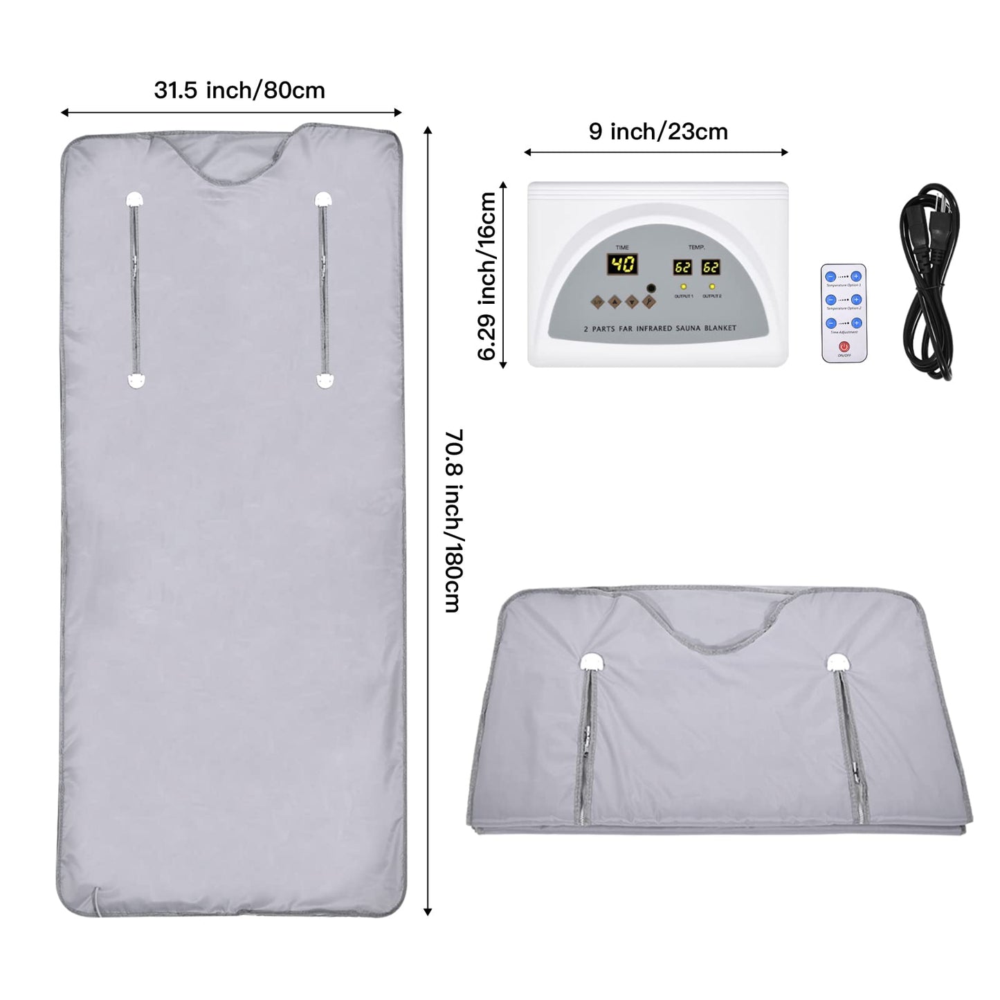 Juilsioa Infrared Sauna Blanket for Fitness and Detox Anti Aging, Length 71" with Remote Control, 2 Zone Temperature Control, Quick Sweating Professional Body Sculpting Home Sauna