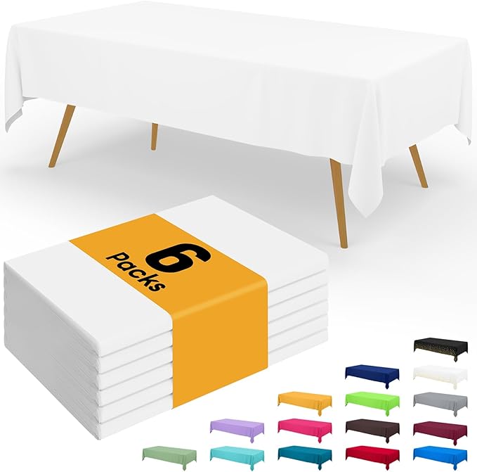Smiry Disposable Table Cloth - 6 Pack, 54 x 108 Inch Waterproof Rectangle Tablecloths for Parties, Decorative Plastic Tabl...