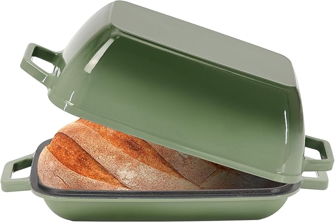 Cast Iron Dutch Oven for Bread Baking 12x8 Inch Enameled Bread Oven with Lid 6QT Cast Iron Bread Dutch Oven for Sourdough，Green