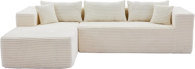 107" Modular Sectional Sofa, L-Shaped Cloud Couch with Deep Seat, Boneless Fluffy Corduroy Sofa for Living Room, No Assembly Required, (Left Facing Chaise,Beige)