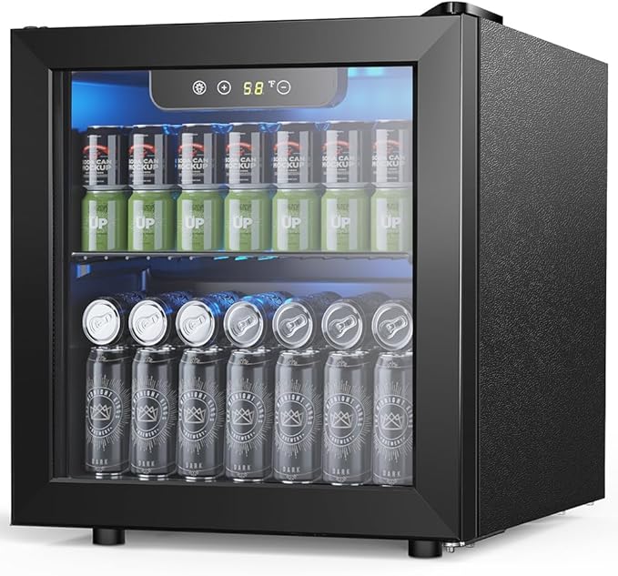 Joy Pebble Beverage Refrigerator Cooler 1.3 Cu.Ft, 12 Bottle 55 Can - Mini Fridge with Glass Door for Beer Drinks Wines,Fr...