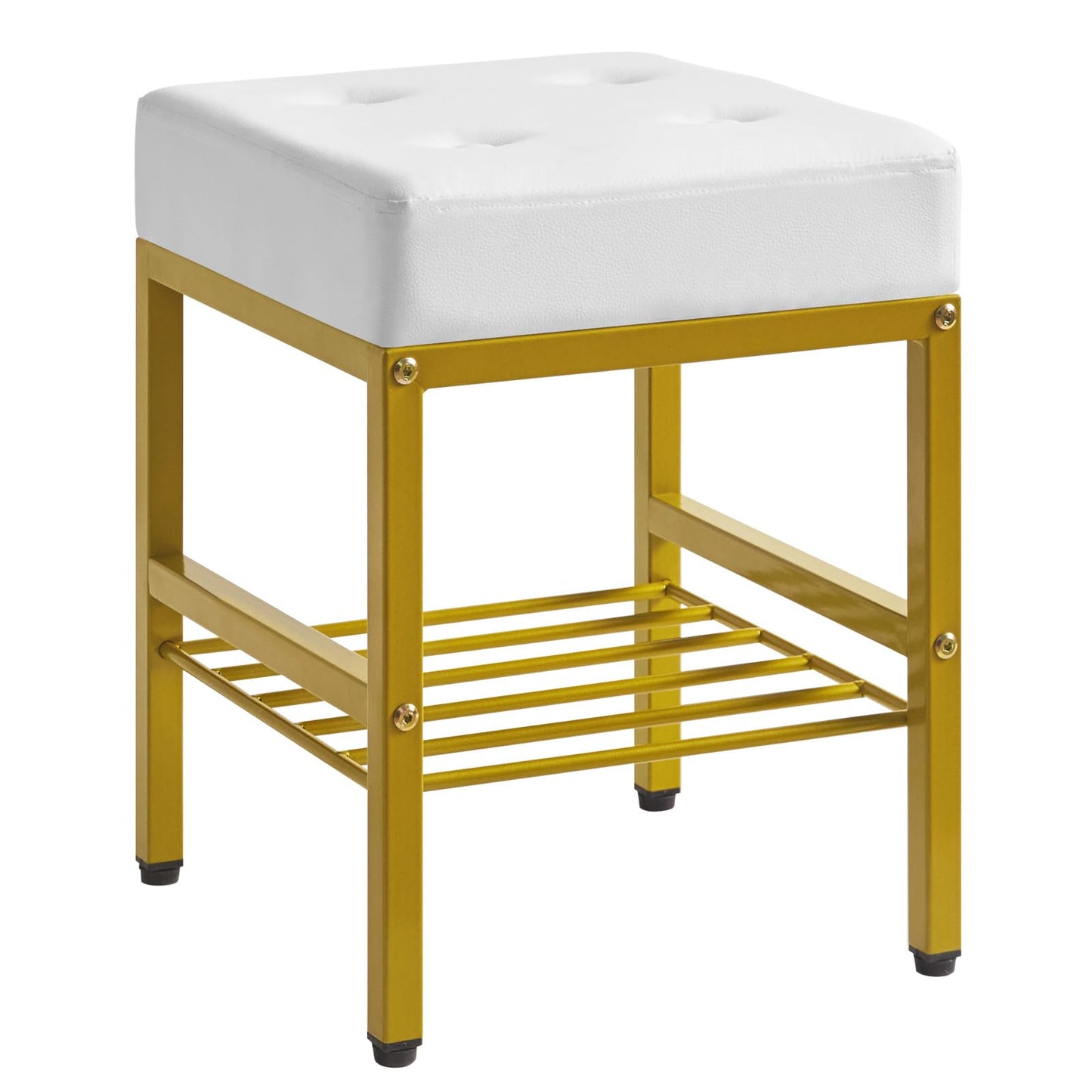 IBUYKE Square Makeup Stool with Adjustable Feet and Storage Space, Footrest Chair, PU Vanity Seat, Multi-Use as Small Side Table or Ottoman, for Bedroom, White LG-60W