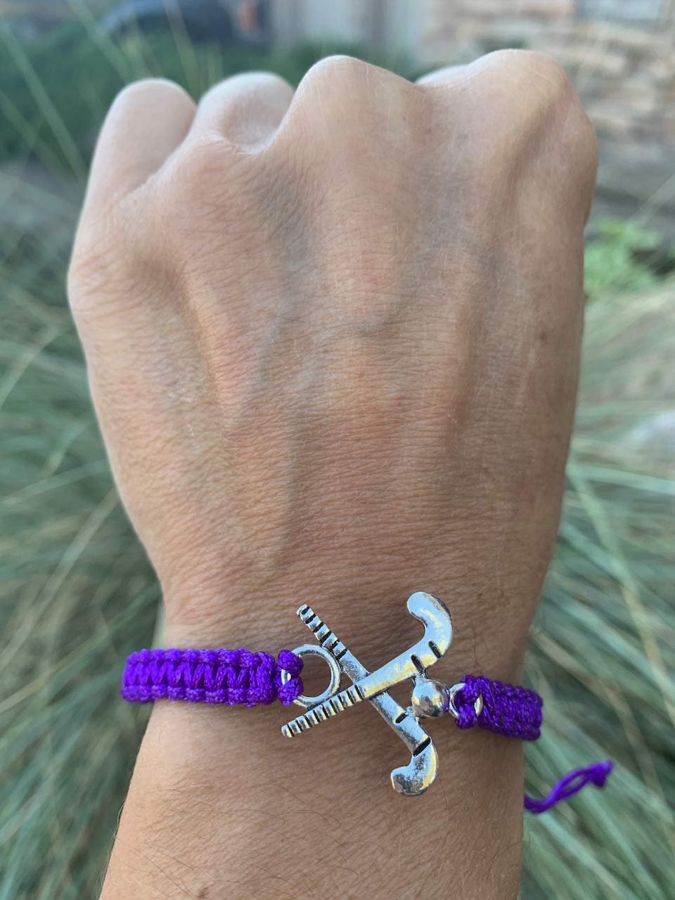 Sportybella Purple Field Hockey Charm Bracelet - Adjustable Teen Bracelet with Stick Charm. Field Hockey Jewelry Gifts for Playe