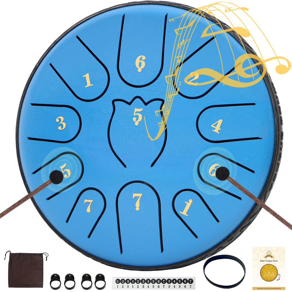 Steel Tongue Drum 6 Inche 11 Note Steel Drums Rain Chime,Raindrop Drum,Rain Drum for Outside Garden(Sky Blue)
