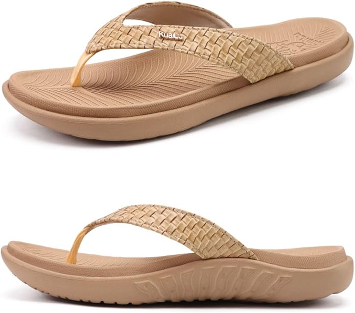 KuaiLu Womens Flip Flops Ladies Yoga Mat Comfortable Walking Thong Sandals With Plantar Fasciitis Arch Support Slip On Ind...