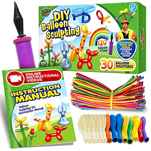 Learn & Climb DIY Balloon Animal Kit for Beginners. Fun Twisting & Modeling Activity for Party. Makes 30+ Sculptures, Pump...