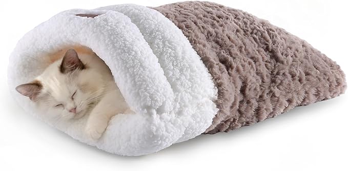 NODARKO Cat Bed Cave 4 in 1 Cat Sleeping Bag Cute Self Warming Cat Cave with Plush Portable Snuggle Sack/Hideway for Indoo...