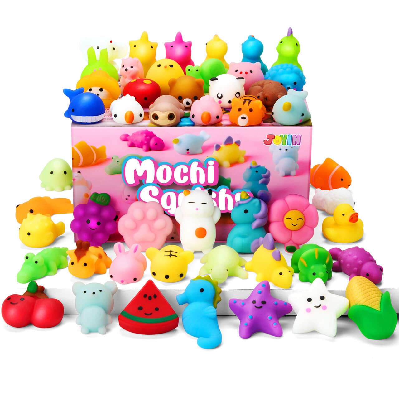 JOYIN Mochi Squishy Toy Set, 100 Pack Mini Squishy Mochi, Party Favors for Kids, Kawaii Stress Relief Toys, Basket Stuffers, Goodie Bags Fillers, Birthday Gifts, Classroom Prizes