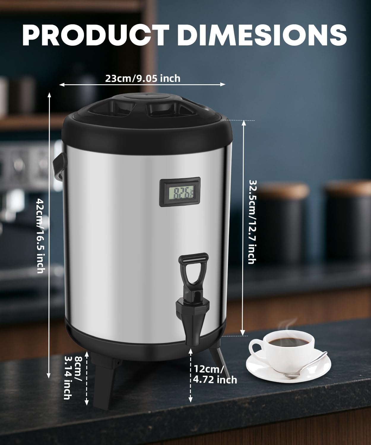 THXSUN Insulated Beverage Dispenser with Spigot,2.2 Gallon/8L Coffee and Drink Server,Non-electric Thermal Hot and Cold Beverage Dispenser for Juice Chocolate Tea Milk