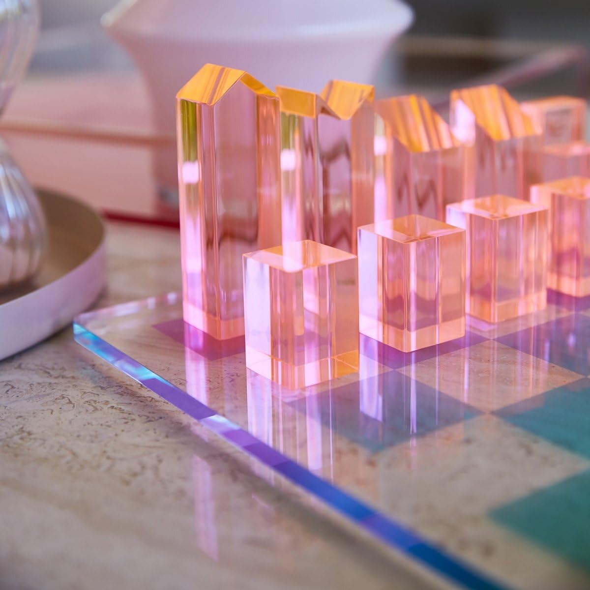 Lucite Chess & Checkers | Ombre Sherbert