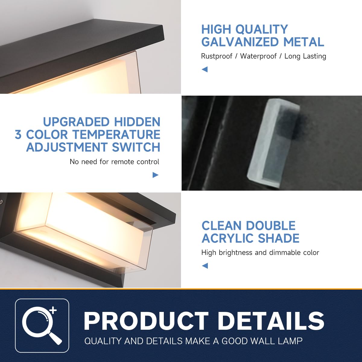 Outdoor Wall Lights Exterior/Interior,Modern Outdoor Porch Lighting Fixtures,15%-100% Dimmable,3CCT 3000K/4000K/6500K,24W Exterior Waterproof Lanterns,Matte Black Indoor Wall Sconce Art Lights 2 Pack